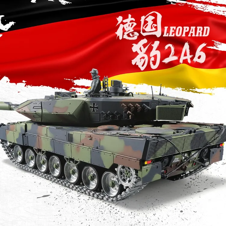 〖眯眼潮玩〗2025新版豹2A6坦克金属履带式可发射遥控车玩具车合