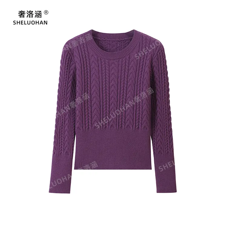 粗针加厚安迪绒麻花打底衫女秋冬新款高腰设计款圆领长袖法式毛衣