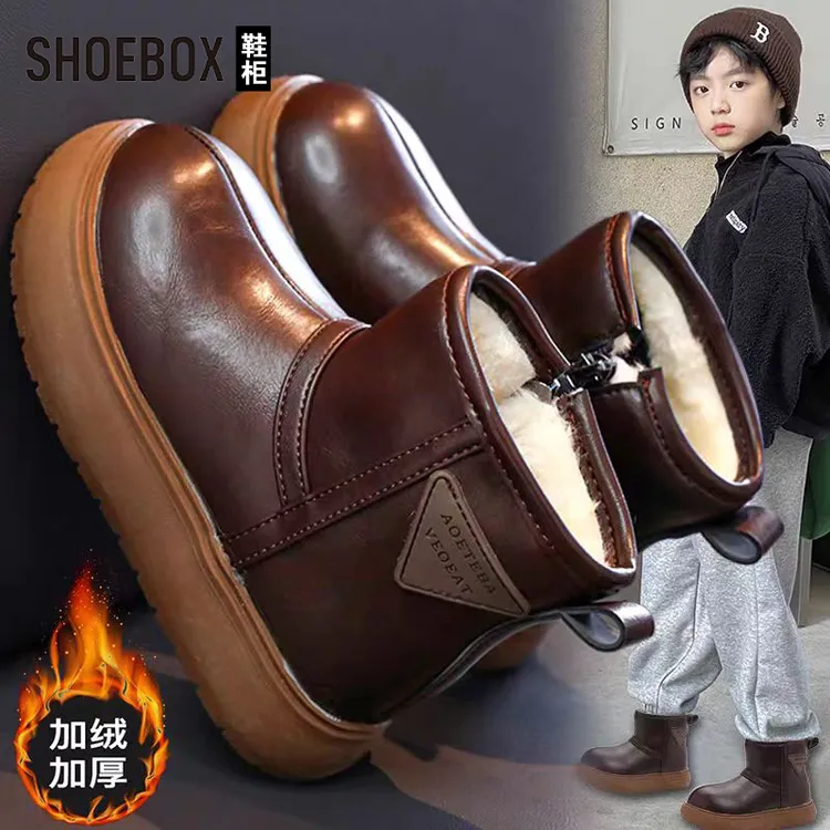 达芙妮集团旗下雪地靴男童短靴2025冬季新款儿童鞋加绒保暖大棉鞋