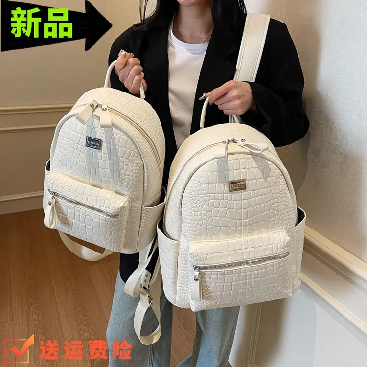 双肩包石头纹韩版简约大容量双肩包高级感外出通勤学生上课书包潮
