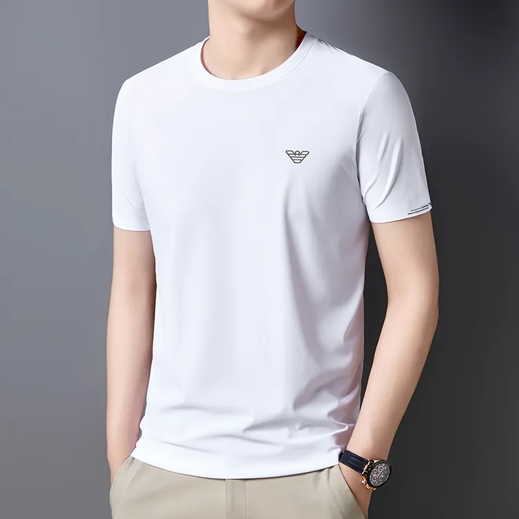 意大利Amani男士无痕短袖t恤男夏季丝滑透气丝滑简约半袖圆领上衣