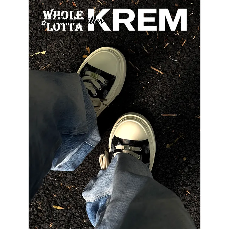 KREM新款“流苏系列”帆布鞋男格子厚底增高板鞋潮流时尚百搭休闲鞋