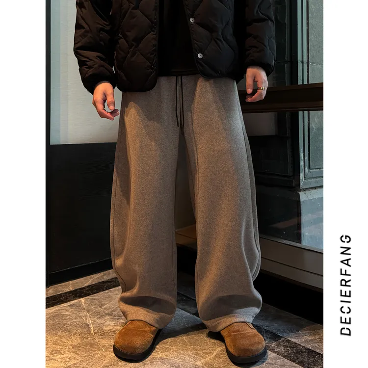 秋冬季新款定制【绵羊毛混纺】休闲裤垂感松弛慵懒宽松男士长裤卫裤