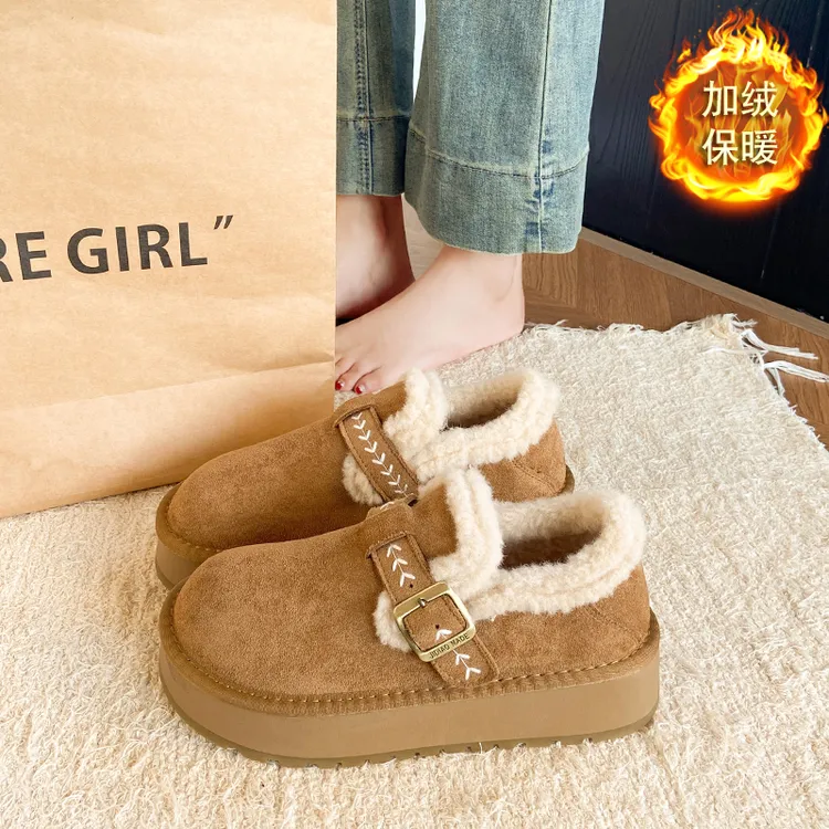 厚底雪地靴女款短靴2025新款冬季加绒加厚毛毛口保暖勃肯鞋棉鞋子