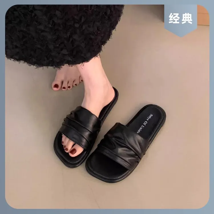 拖鞋配裙子新款夏万达厚底法式网红超火女一字拖撤柜2025绝美孕