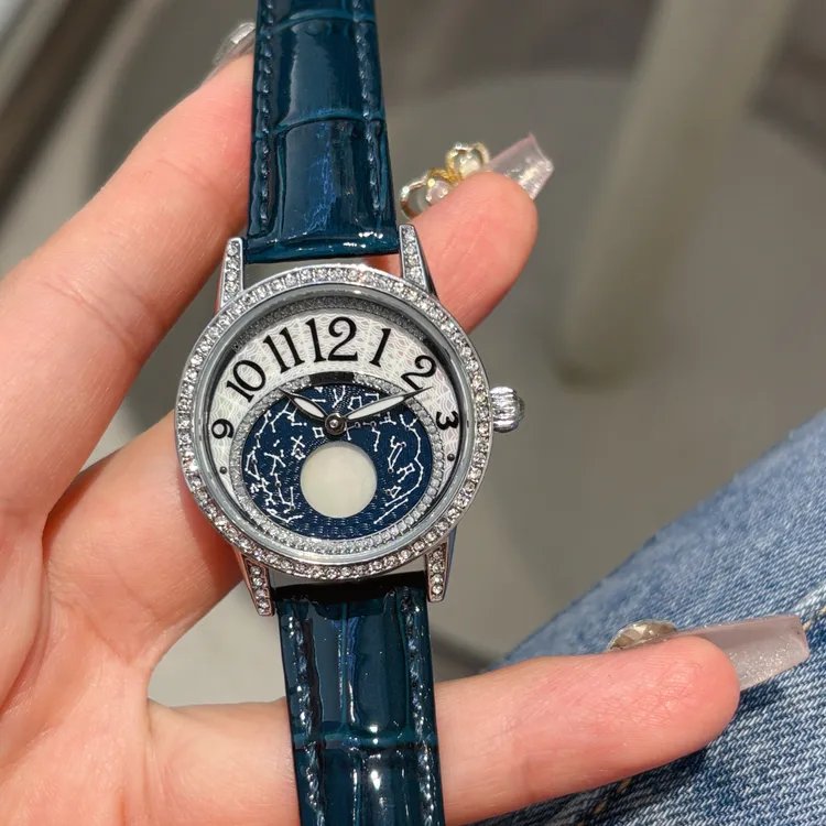 约会日月星辰表明星同款圆形时尚石英女表奢华镶嵌满钻手表