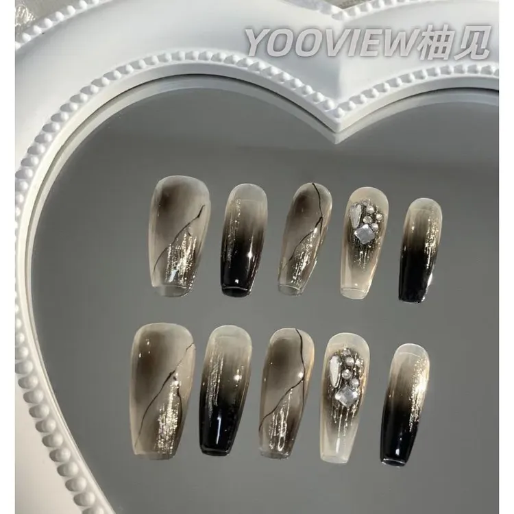 高级感穿戴甲07手工片春夏新款爆黑色晕染款美甲贴片