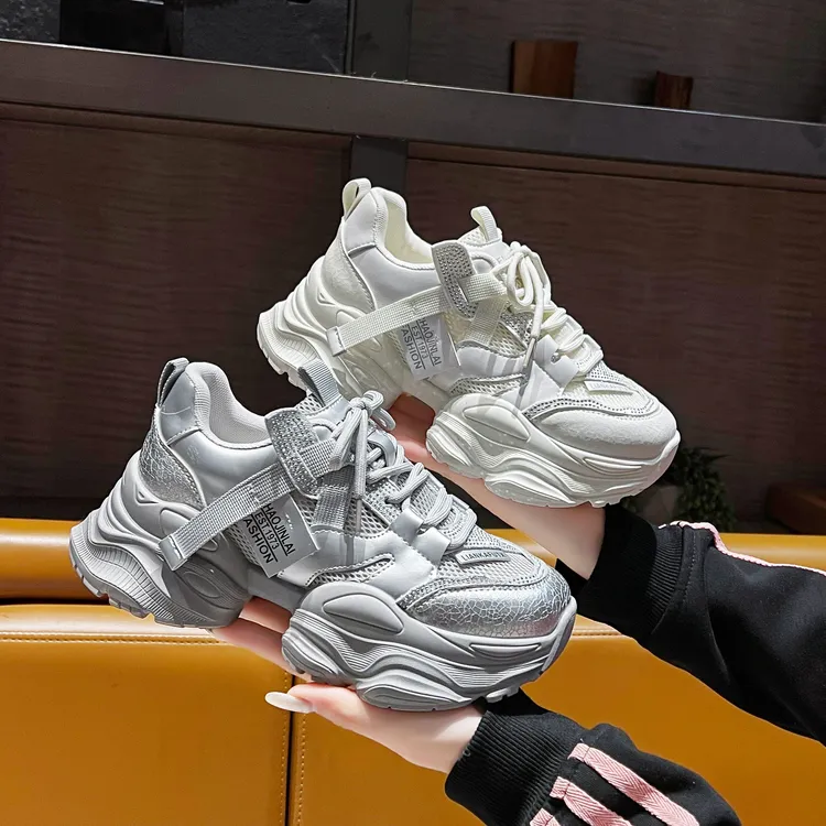 现货【单网】2025年夏季新款网面透气小蛮腰镶钻老爹鞋百搭运动女鞋