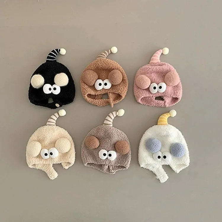 婴儿帽子秋冬款超萌搞怪婴幼儿毛线护耳帽冬天男女宝宝保暖毛绒L