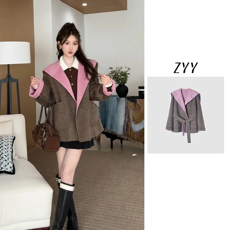 ZYY【奥菲利亚】2025S/S新品绵羊毛双色双面呢外套大衣X25QDY04404