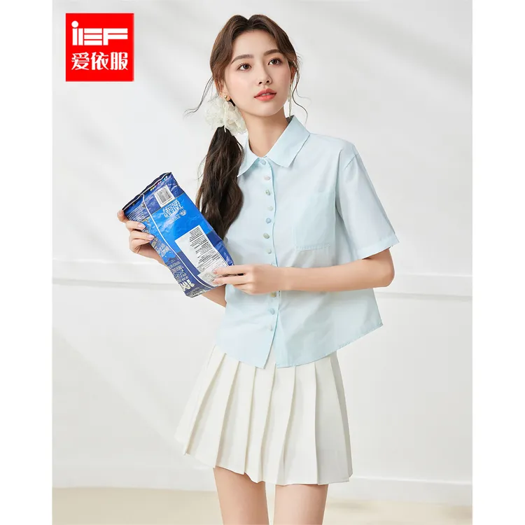 IEF/爱依服2025夏季新款韩版甜美减龄学院风设计感衬衫上衣流光风