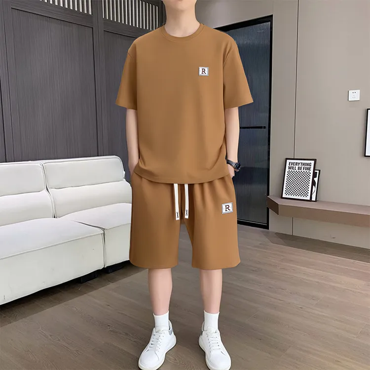 2025新款潮牌休闲运动时尚个性两件套夏季男士短袖T恤五分裤套装