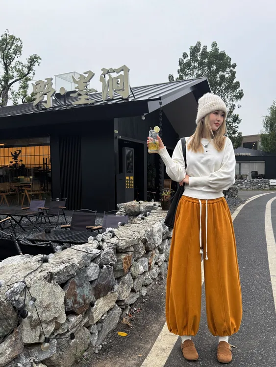 佳佳【6059】新款针织羊绒加绒加厚卫裤花苞裤银狐绒加绒卫裤女加绒