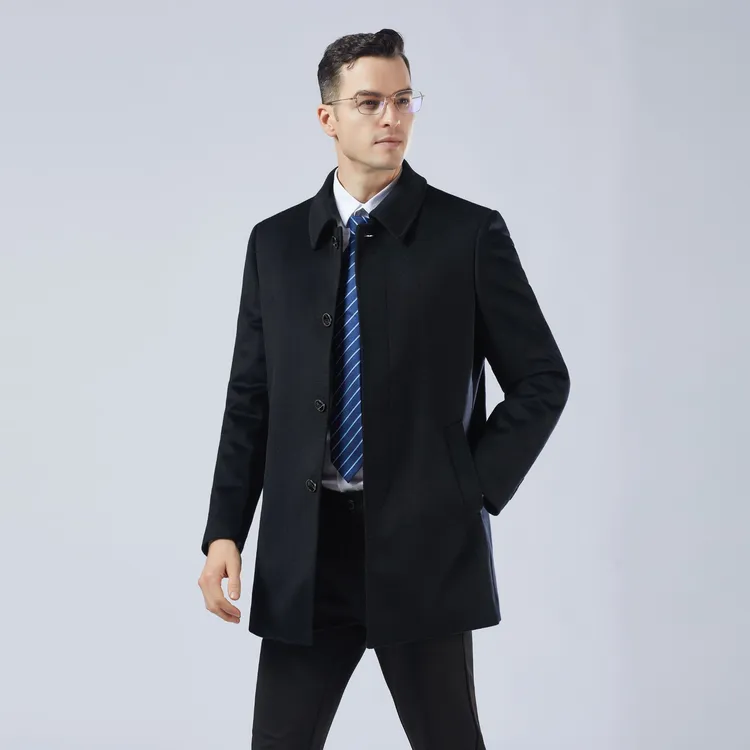 【哥伦布100%山羊绒+宝嘉美内胆纽扣款】男冬季中长保暖大衣外套