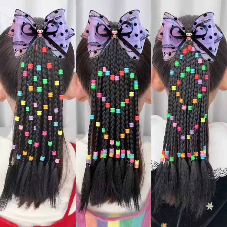 库洛米蝴蝶结马尾辫12股麻花辫宝宝辫脏辫拳击辫幼儿园假发表演