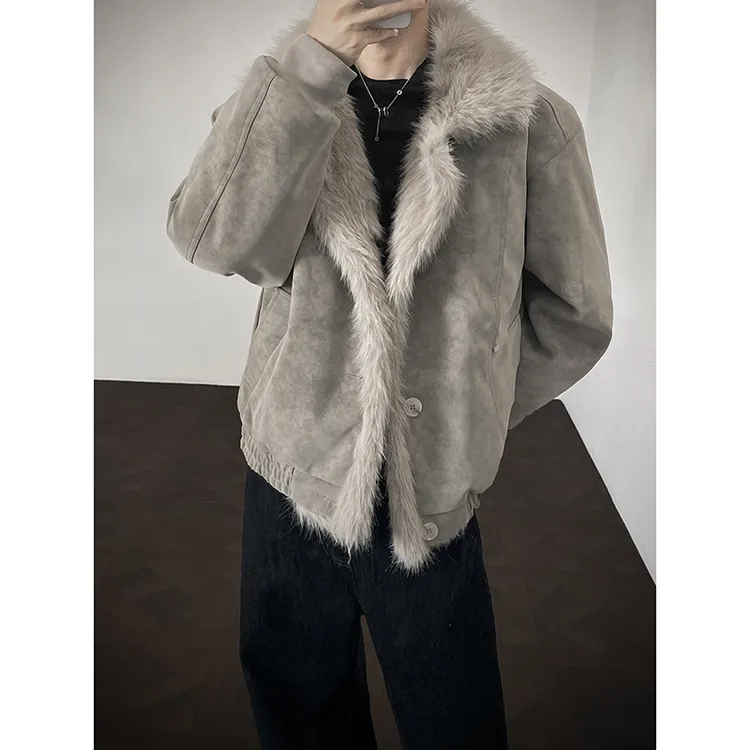 美式复古毛领棉服男生冬季加绒加厚保暖外套cleanfit痞帅立领棉衣