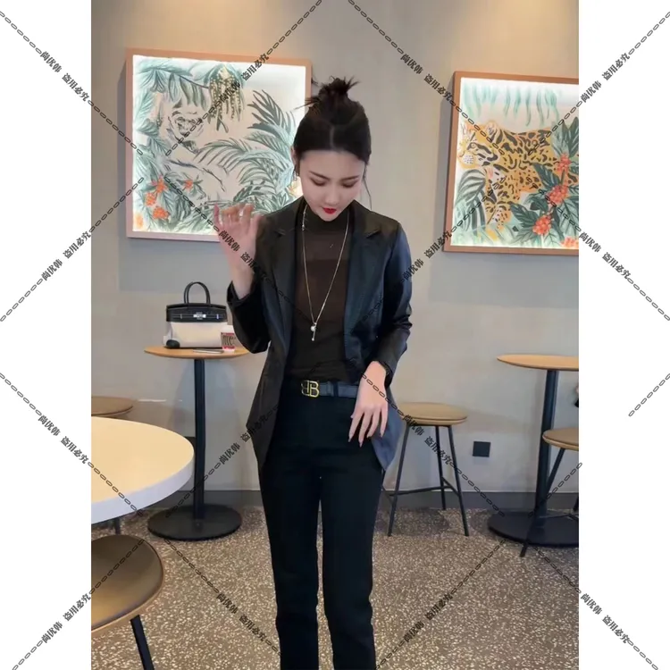 <尚优韩推荐>春秋显瘦气质网红高腰时尚休闲潮流百搭修身皮西服