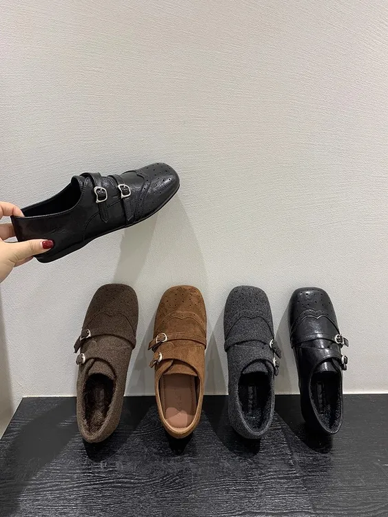 内增高5cm复古雕花乐福鞋加绒保暖2025秋冬新款百搭方头小皮鞋女