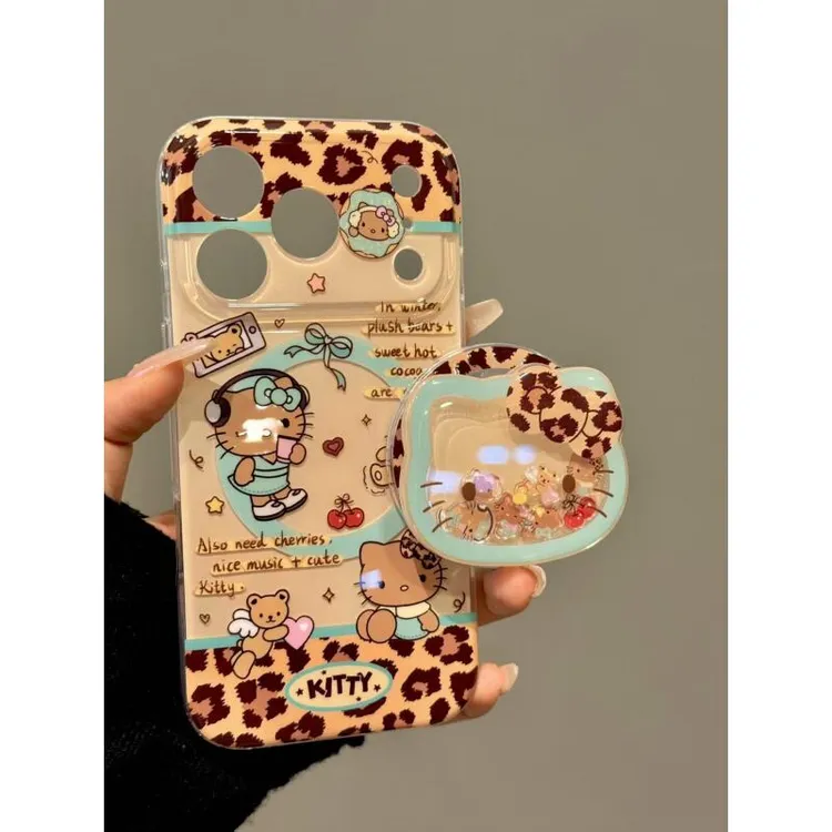 甜酷戴耳机豹纹蝴蝶结猫咪摇摇乐适用iphone17promax苹果16手机壳