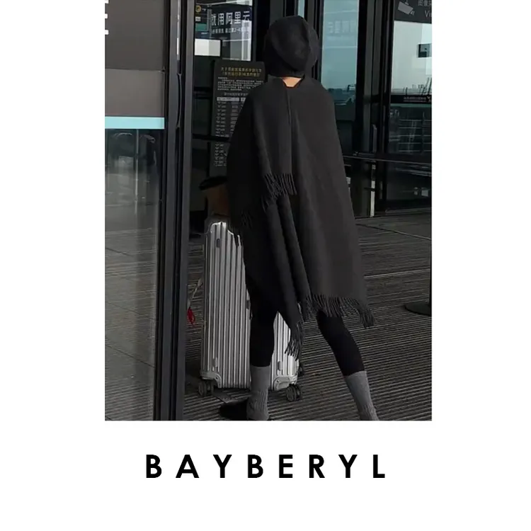 BAYBERYL老贝大斗篷*流苏优雅法式秋冬保暖披肩9DD5J3143-11/1