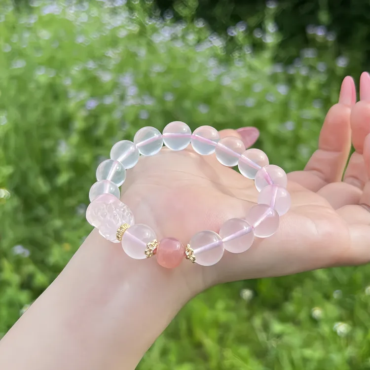 【花满城】天然星光粉手串非红粉晶貔貅手链人缘百搭女款多样性发一