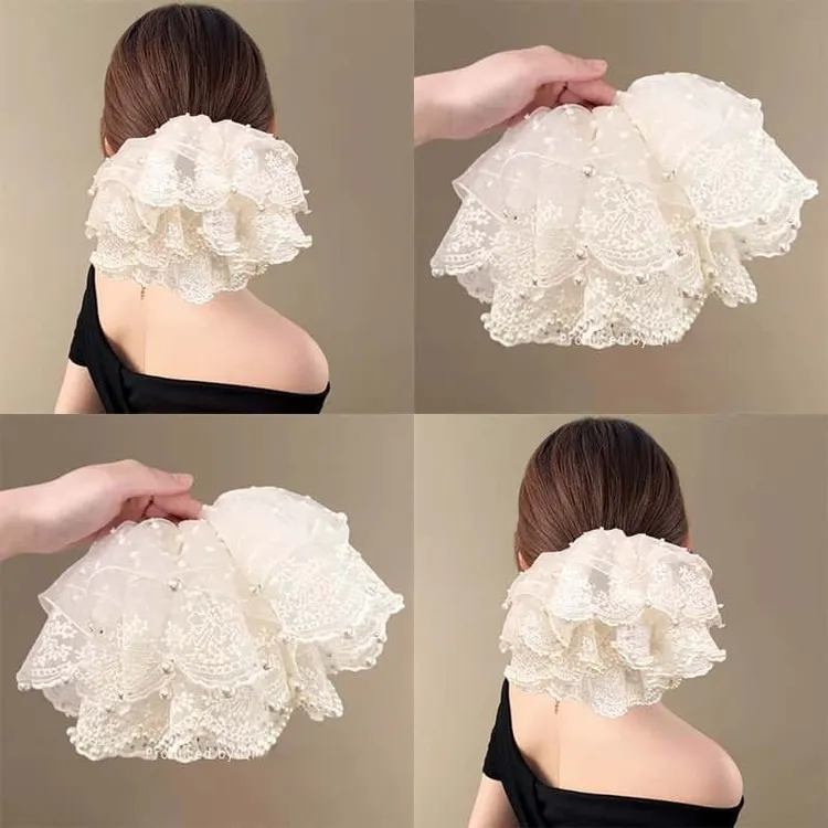 超仙珍珠蕾丝发圈女2025年新款超大法式温柔氛围感旅行发绳发饰