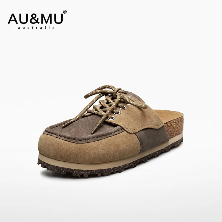 AUMU2025春夏新品阴阳勃肯鞋【克林】男女同款拼色软木包头拖鞋2049