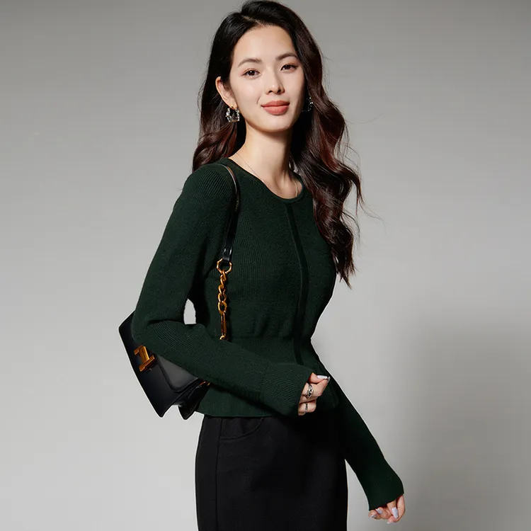 晚白【新品】2025韩系收腰毛衣弹力针织衫女25052577