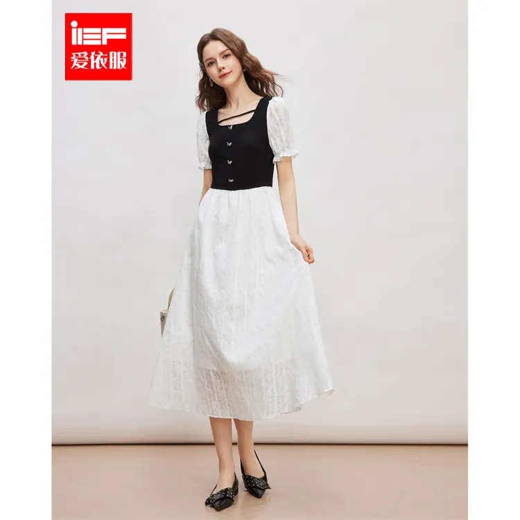IEF/爱依服2025年夏季新款洋气显瘦气质法式收腰长款连衣裙