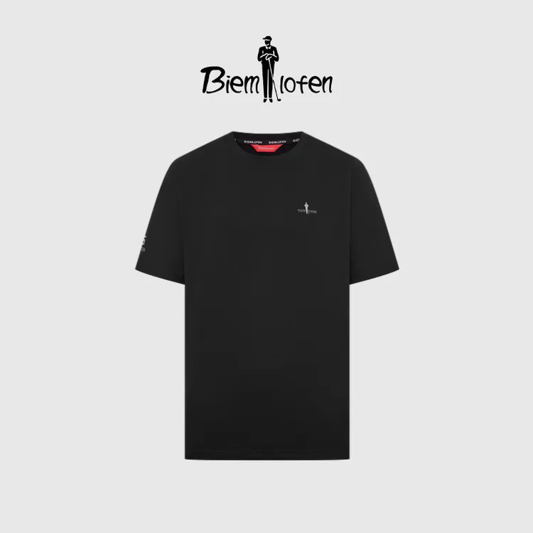 比音勒芬防晒功能面料25夏季欧若风亲肤圆领短袖男T简约春夏黑色