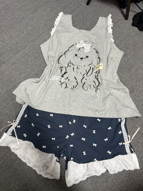 夏季女士无袖背心短裤睡衣蕾丝边时尚休闲家居服套装