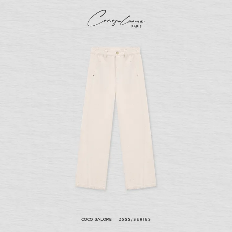 韩彬彬"彩砂"100棉高腰水洗白夏日穿搭宽松休闲直筒牛仔裤1189-10