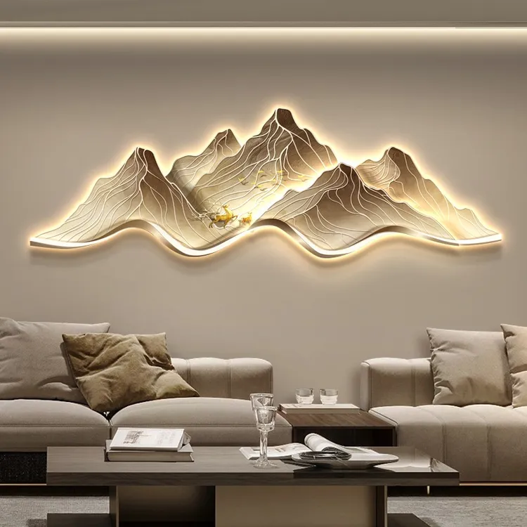 背有靠山金山客厅沙发电视背景墙装饰挂画大气轻奢高级感高档壁画