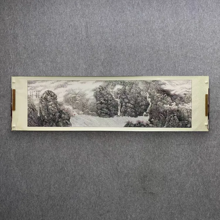 《看风起云涌静待花开》纯手绘八尺横幅卷轴款山水275×80cm客厅挂画