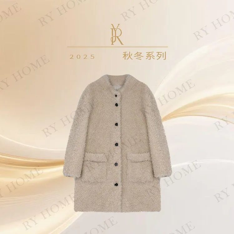 【容雨RYHOME】100%绵羊毛颗粒绒单排扣长款外套253W2609