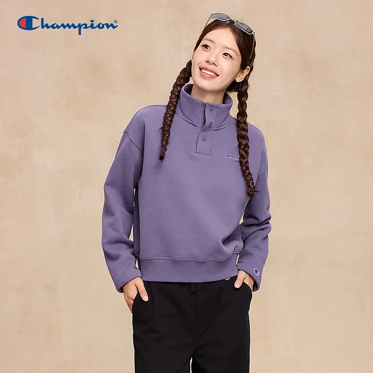 Champion【琥珀流光】冠军25秋冬加绒卫衣女复古校园立领U5CSWSW060