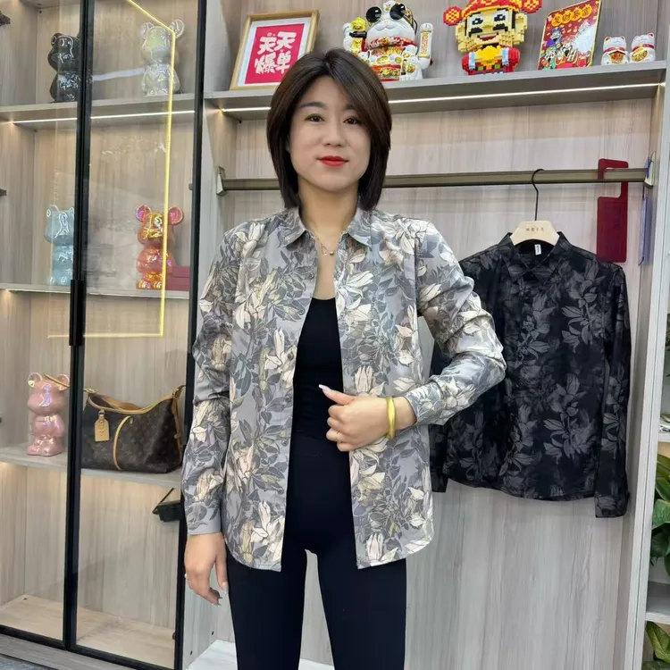男士秋冬高品质翻领复古印花修身长袖痞帅衬衫（9960）