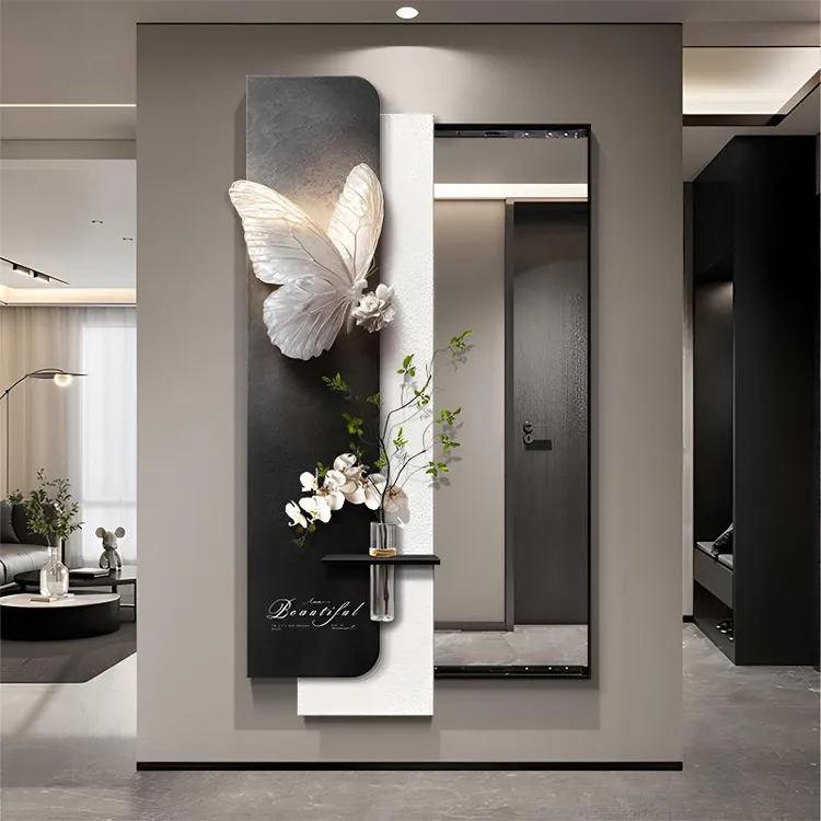 现代轻奢穿衣镜高级感装饰画全身镜挂画新款隐藏式推拉镜子暗藏式