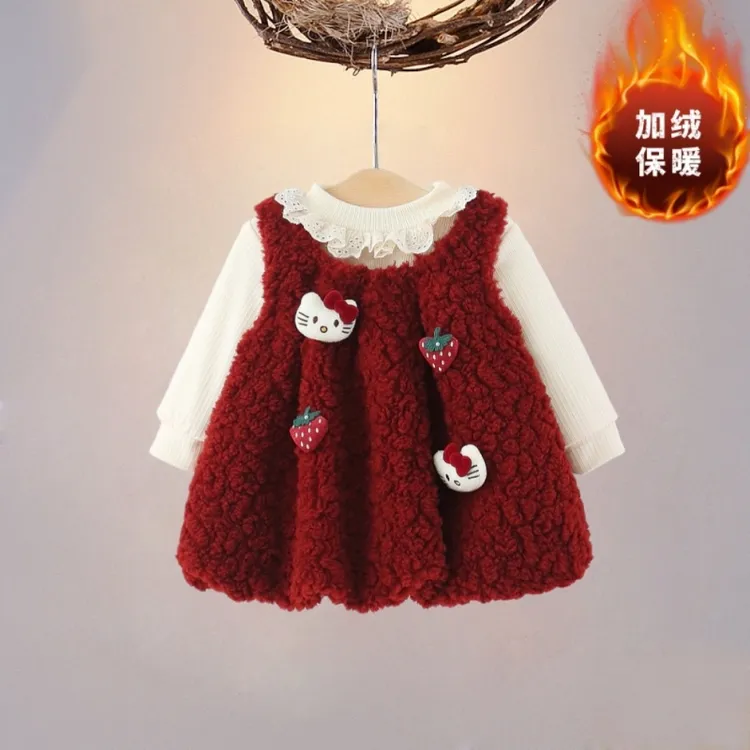 女童秋冬加绒连衣裙0一4周岁小宝宝冬季厚款羊羔毛裙子婴儿两件套