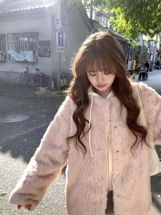人造皮草 2025新款粉色套女韩版中长款气质超好看毛毛绒大衣