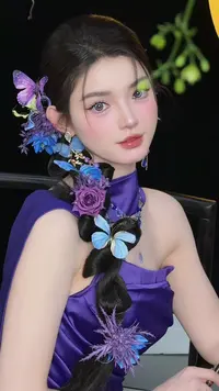 「秘境花园」新娘新中式白纱发簪蓝紫色手工头饰F1360(透明盒装)