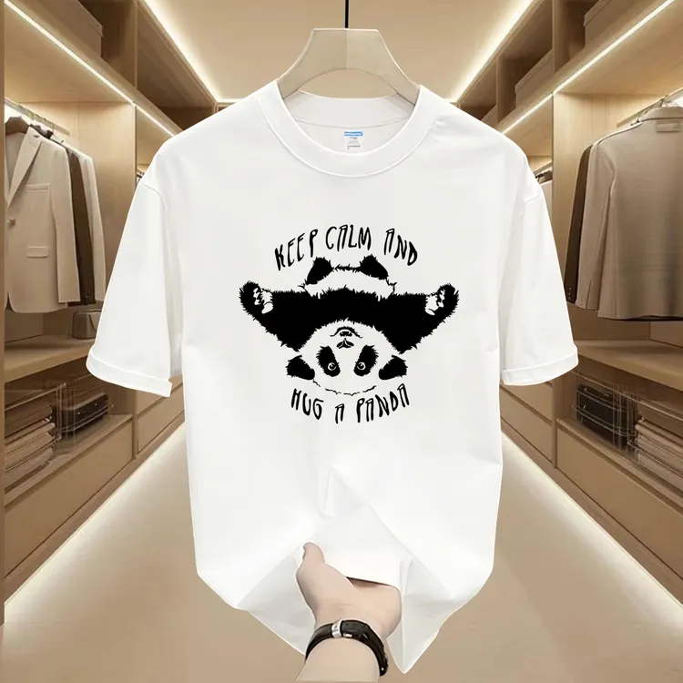 美式潮牌纯棉T恤熊猫印花上衣夏季男女打底衫百搭ins圆领休闲短袖