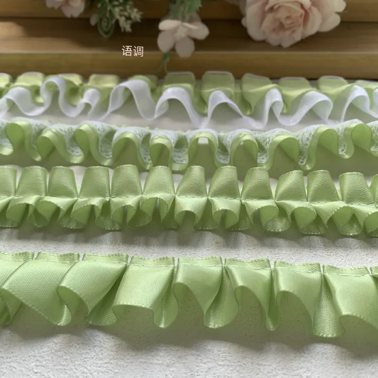 抹茶绿蕾丝褶皱花边手工衣服配饰谷美扎痛包diy材料扎板装饰宽
