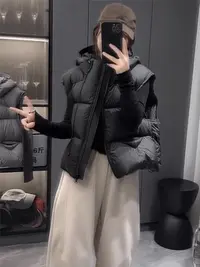 羽绒棉服马甲女短款连帽冬新款2025宽松高级感小个子背心坎肩外套
