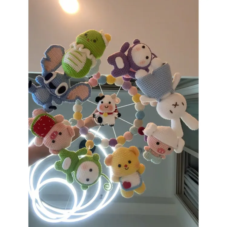 宝宝床铃挂件毛线钩织可爱缤纷多彩动物玩偶摇铃手工diy材料包
