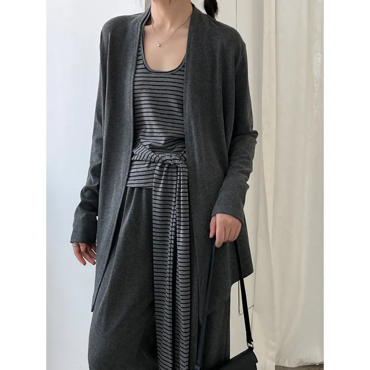 条纹挂脖背心+披肩开衫+垂感阔腿裤女25秋季新款三件套2038