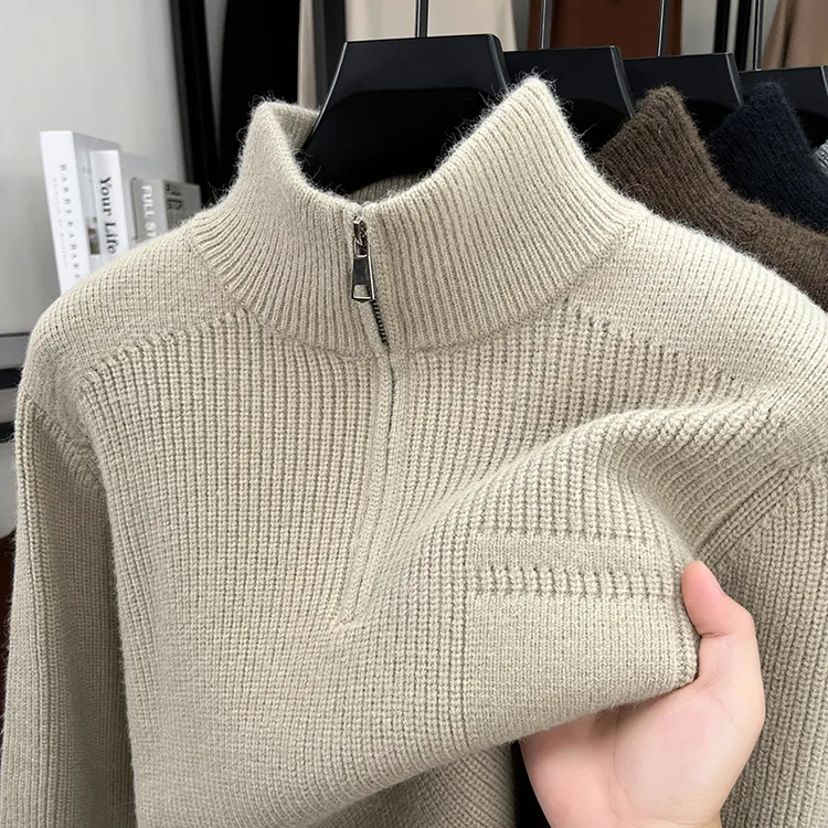 半拉链毛衣男士秋冬季高级感日系纯色线衣加厚保暖针织打底衫