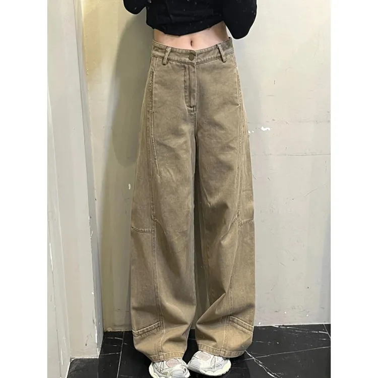 美式高街设计感辣妹休闲宽松阔腿牛仔裤女秋季垂感拖地长裤子