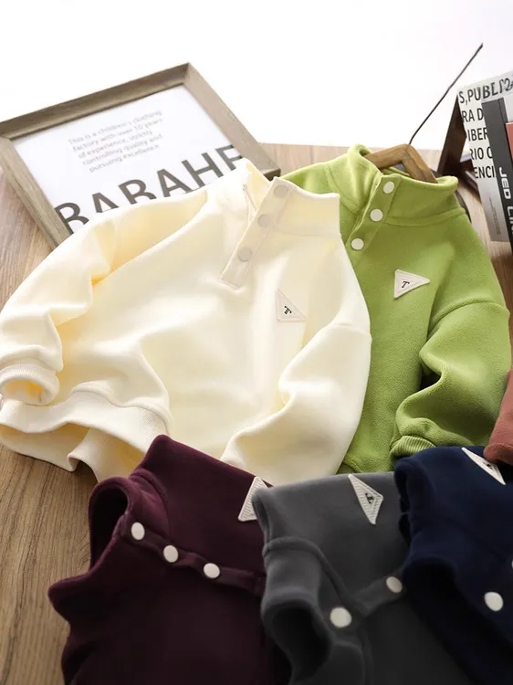 男女童POLO双面绒卫衣2025新款儿童校服内立领时尚洋气保暖上衣