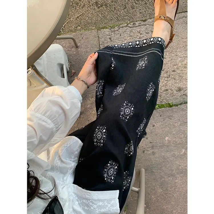 【波西米亚】复古高腰阔腿睡裤女夏季休闲宽松可外穿遛弯直筒长裤子